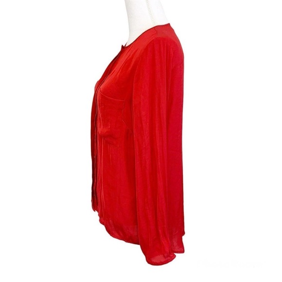 Ba&sh Foster Button Up Shirt Red Solid Front Pocket Womens Size 2 - Picture 2 of 4